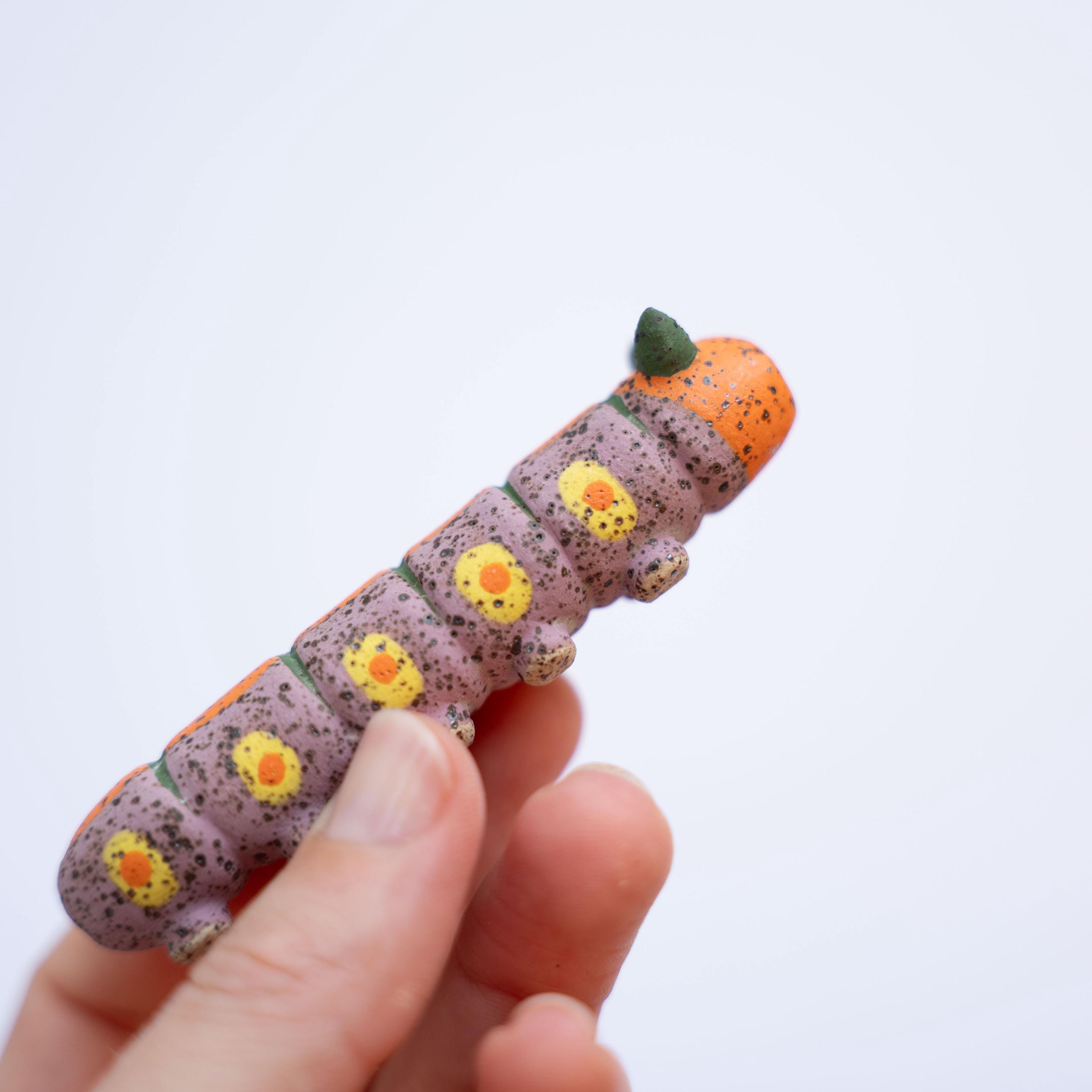 Pottery Smoking One Hitter - Cute Retro Caterpillar - Handmade Clay Pipes - Birthday Gift Idea