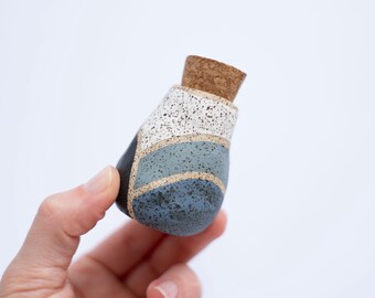 Small Pottery Stash Jar - Handmade Stoneware Clay Container - Hand-Painted Keepsake Jar - Tiny Gifts