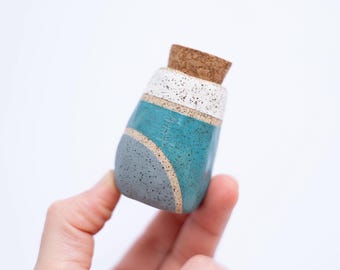 Small Pottery Stash Jar - Handmade Stoneware Clay Container - Hand-Painted Keepsake Jar - Tiny Gifts