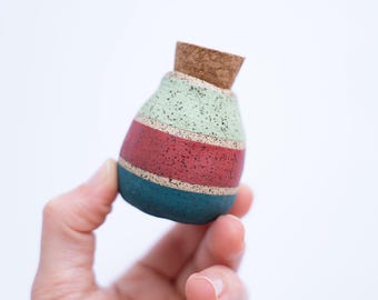 Small Pottery Stash Jar - Handmade Stoneware Clay Container - Hand-Painted Keepsake Jar - Tiny Gifts