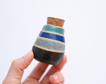 Small Pottery Stash Jar - Handmade Stoneware Clay Container - Hand-Painted Keepsake Jar - Tiny Gifts