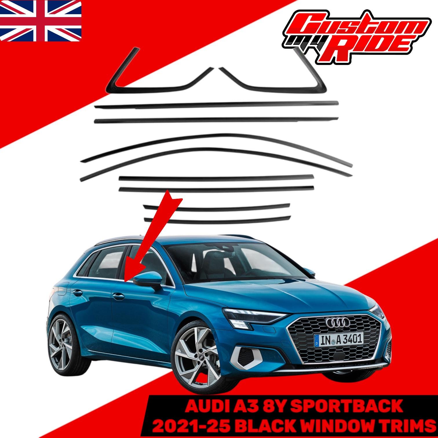 Car Shades Pare-soleil Sur Mesure Arrière – Audi A3 8Y Sportback 2020+ (2 Pièces Portes Arrière) Noir