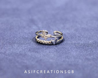 S925 Sterling Silver Double Layer Butterfly Ring for Women, Finger Ring