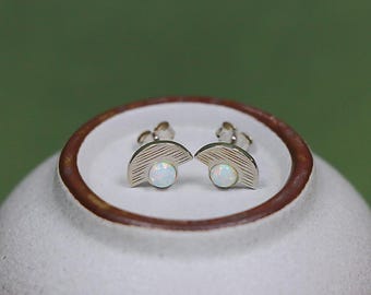 Pendientes de ópalo de plata de ley S925 con forma de abanico semicircular, pequeños pendientes de ópalo australiano