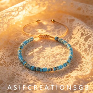 Blue Emperor Stone Beaded Bracelet, Adjustable Boho Woven Natural Stackable Bracelet