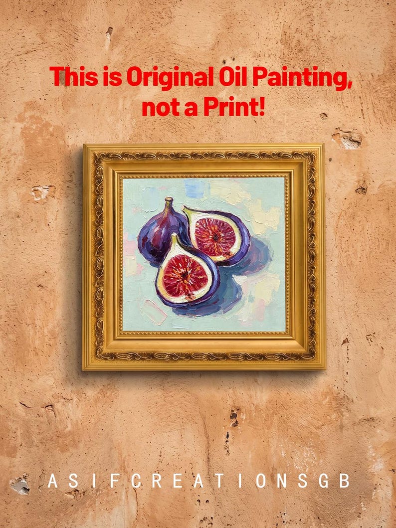 Figs Oil Painting, Purple Figs Halved Red Seeds Still Life Art, Decor ...