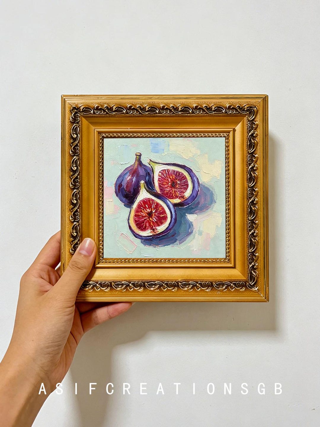 Figs Oil Painting, Purple Figs Halved Red Seeds Still Life Art, Decor ...