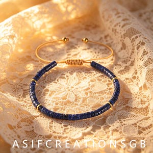 4x2mm Lapis Lazuli Beaded Bracelet, Adjustable Boho Woven Natural Stone Stackable Bracelet, 16.5-28cm