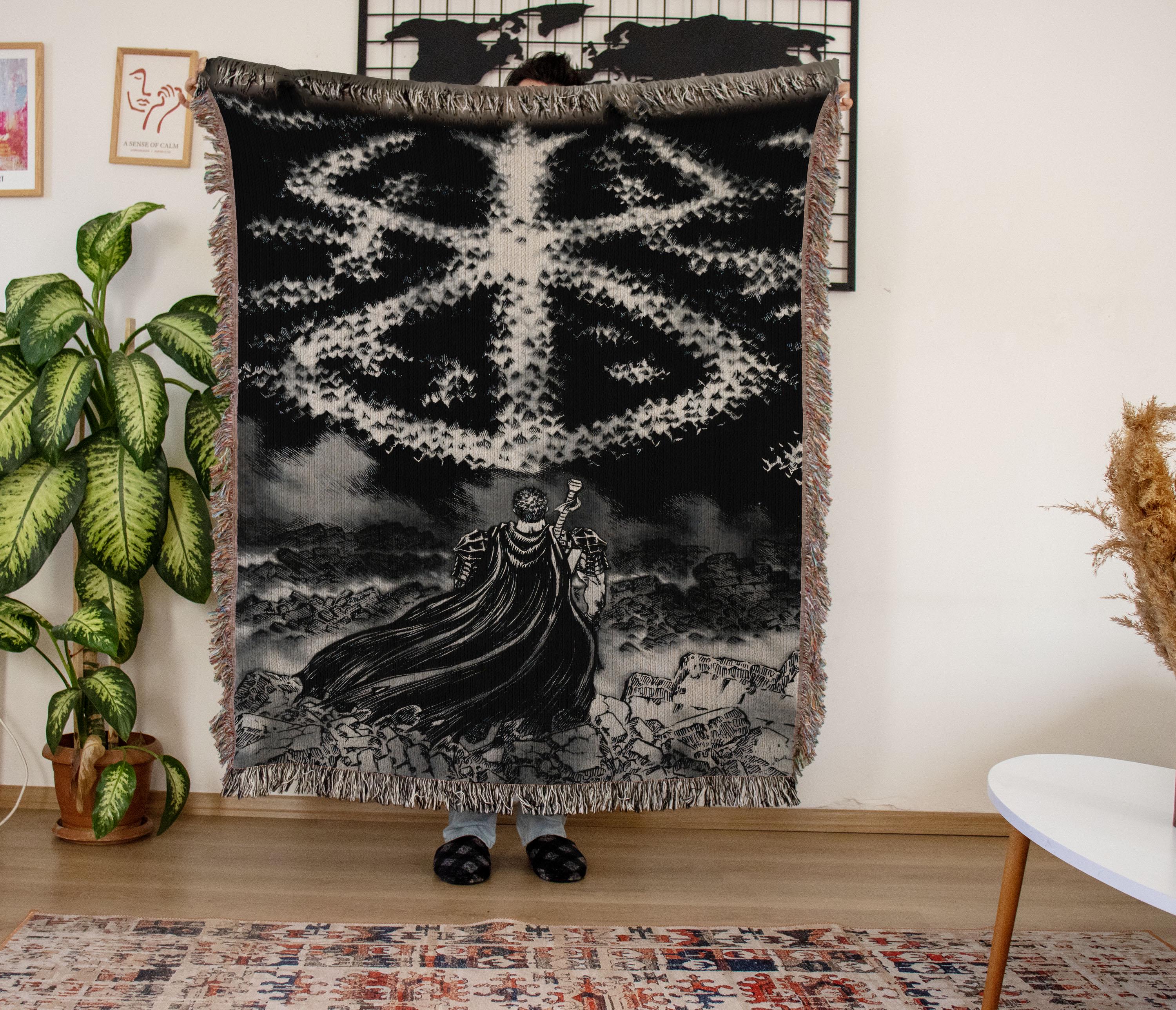 Berserk Manga Throw Blanket, Anime Gothic Woven Tapestry, Medieval