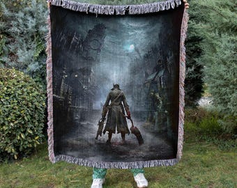Bloodborne Woven Tapestry, Gothic Throw Blanket, Video Game Art, Dark Fantasy Wall Hanging, Gamers Choice, Medieval Home Decor, Gift For Him