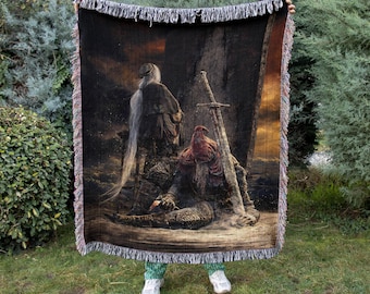 Slave Knight Gael Woven Tapestry, Dark Souls III Blanket, Dark Fantasy Wall Hanging, Soulsborne Home Decor, Gift For Gamers & Anime Fans