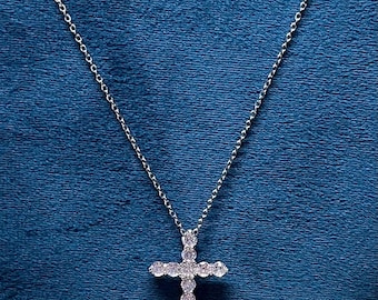 Collar con cruz vintage - collar religioso - colgante de cruz cristiana - regalo cristiano para mujer - joyería vintage - diamantes de imitación tono plata