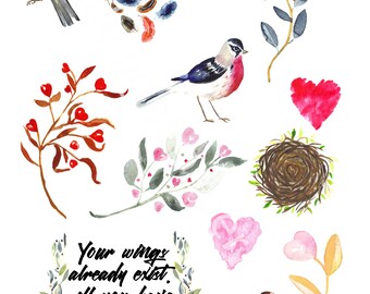 Pegatinas para planificador de aves - FLY - Planificador feliz - Erin Condren - Pegatinas lindas - Naturaleza