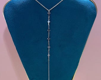 Collar con cruz vintage - collar religioso - colgante de cruz cristiana - regalo cristiano para mujer - joyería vintage - collar en Y tono plateado