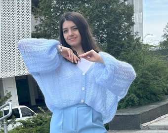 Cardigan Cochet, Cardigan de mariée, Cardigan en grosses mailles, Cape de mariage, Cardigan en mohair, Cardigan kid-mohair, Cardigan surdimensionné