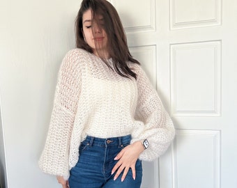 Mohair sweater, Bridal sweater, Mohair cardigan, Chunky sweater, Oversized sweater, Hand knit cardigan, Wedding sweater, Crochet sweater