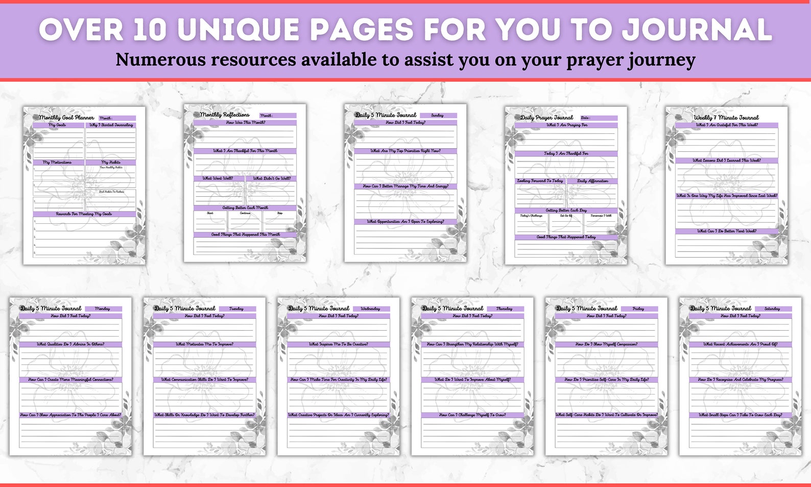 5 Minute Gratitude Prayer Journal, 1 Month Printable Journal, 10 ...