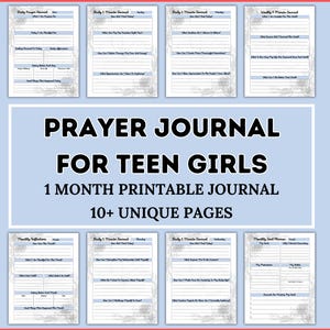 Prayer Journal for Teen Girls, One Month Printable Journal, 10+ Unique Pages, Gratitude, Self Help Guided Inspirational Prayer Mindfulness