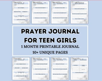 Prayer Journal for Teen Girls, One Month Printable Journal, 10+ Unique Pages, Gratitude, Self Help Guided Inspirational Prayer Mindfulness