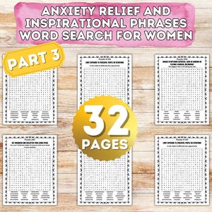 Anxiety Relief and Inspirational Phrases Word Search for Women, Part 3, 32 Puzzles with Solutions, Self-help Stress Relief Calming Puzzles