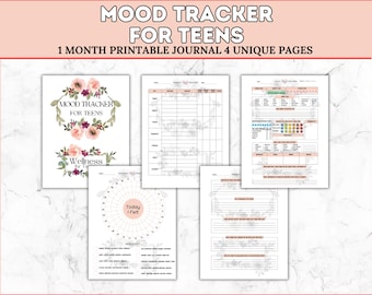 Mood Tracker for Teens, Wellness for Teens, Monthly Weekly and Daily Tracking Journal, Encourage Reflection and Growth,  Healthy Insightful