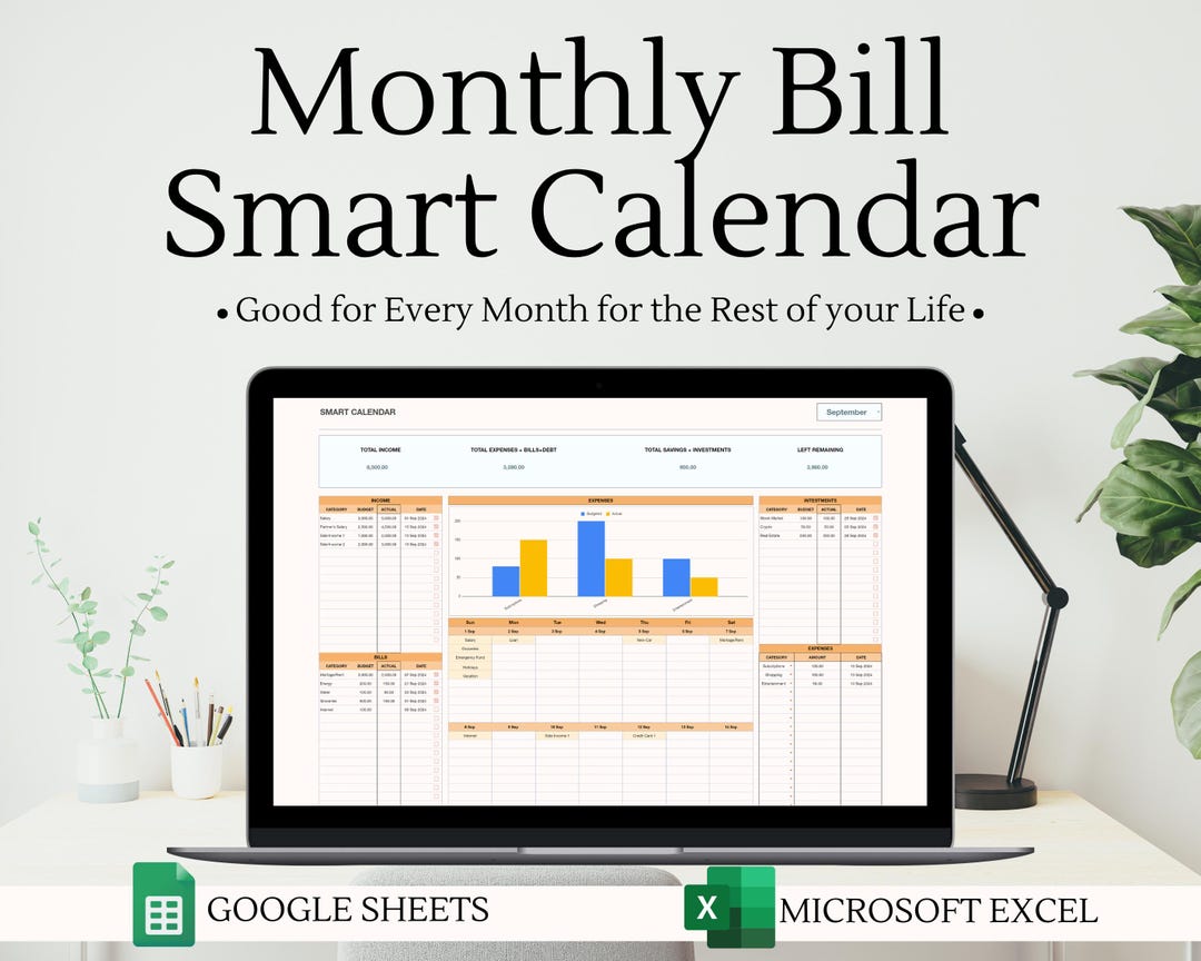 Monthly Bill Smart Calendar Spreadsheet, Excel and Google Sheets ...