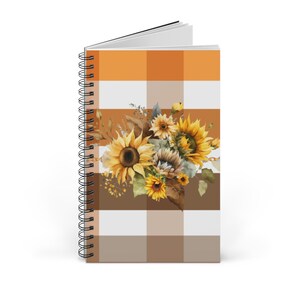 Quaderno a spirale con girasoli, blocco per appunti con decorazioni autunnali vintage, pagine a righe