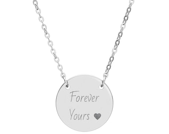 Personalized Stainless Steel Circle Pendant Necklace, Engraved Minimalist Jewelry