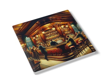 Sottobicchiere in ceramica con scena di pub vintage, decorazione per bar, regalo per amanti della birra, ideale per l'inaugurazione di una nuova casa.