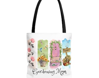 Gardening Illustration Tote Bag | Floral Plants Garden Market Bag