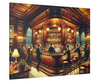 Vintage Bar Scene Canvas Print, Retro Pub Artwork, Home Decor Wall Art
