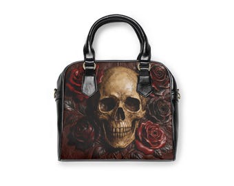 Gothic Skull Floral Shoulder Handbag | Edgy PU Leather Tote Bag