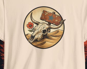 Mojave Wasteland Shirt | New Vegas Inspired Graphic Tee | Post-Apocalyptic Desert Skull T-Shirt | Atompunk Gamer Gift