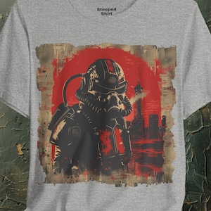 Power Armor Fallout Unisex Tee | Red Sky Battleground | Apocalypse Warrior | Post-apocalyptic Armor | Gamer Tee | Video Game Nerd Tshirt