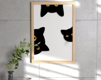 Minimalist Cat Digital Wall Art Print, aesthetic cat poster, staring cats poster, artistic cat poster, cat lover gift, funny cat art