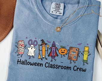 Silly Spooky School Supplies Shirt Funny Halloween Teacher Tee Teacher Halloween Costume Shirt Classroom Ghost Crew Tee Fall Teacher Gift