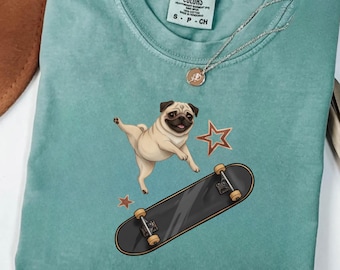 skateboard Pug Shirt • Cute Retro 90s Aesthetic Tee • Grunge Coquette Skateboarding Dog Top • Vintage Y2K Graphic T-Shirt for Women and men