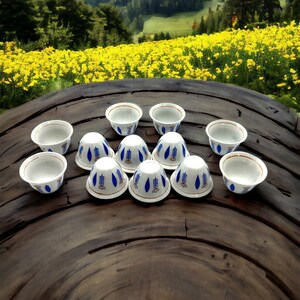 Premium Porcelain Arabic Turkish Greek Coffee Cup Set 1.5oz- Blue/Red/Green
