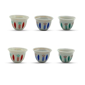 Premium Porcelain Arabic Turkish Greek Coffee Cup Set 1.5oz- Blue/Red/Green