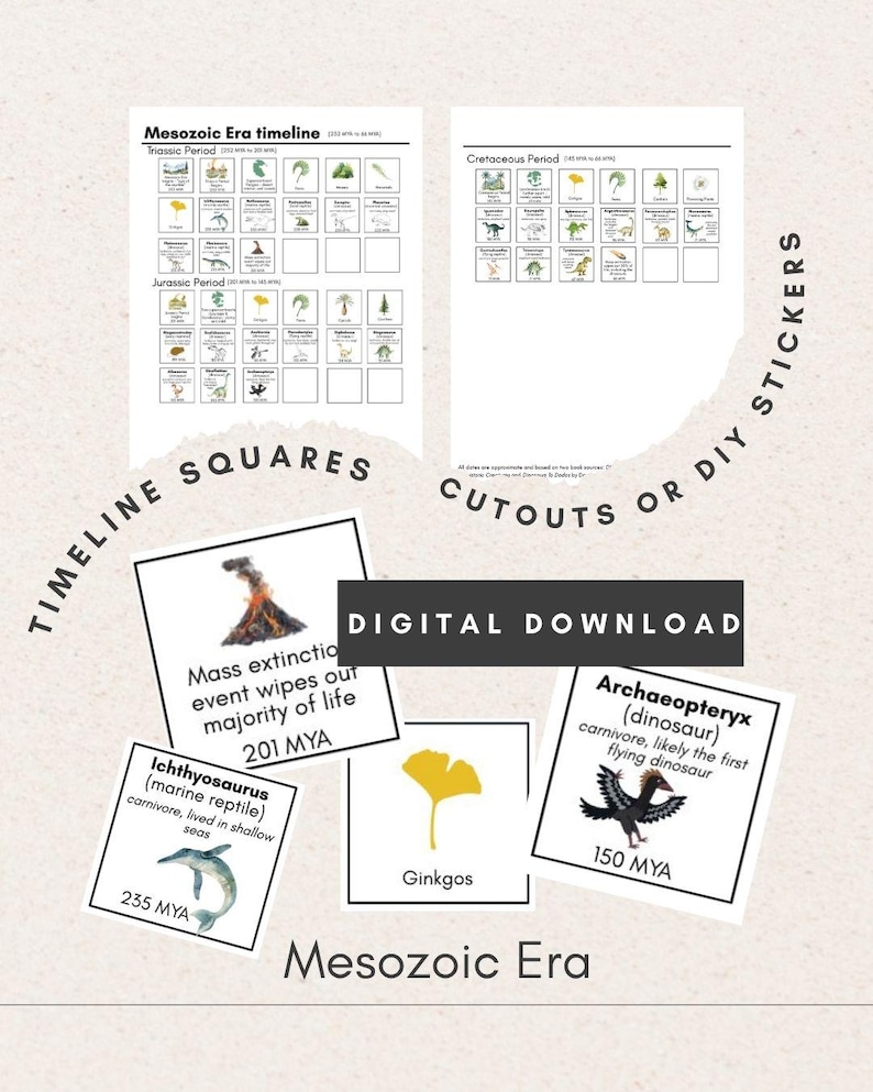 Prehistoric Dinosaur Timeline Cut Outs Stickers Digital Printable for ...