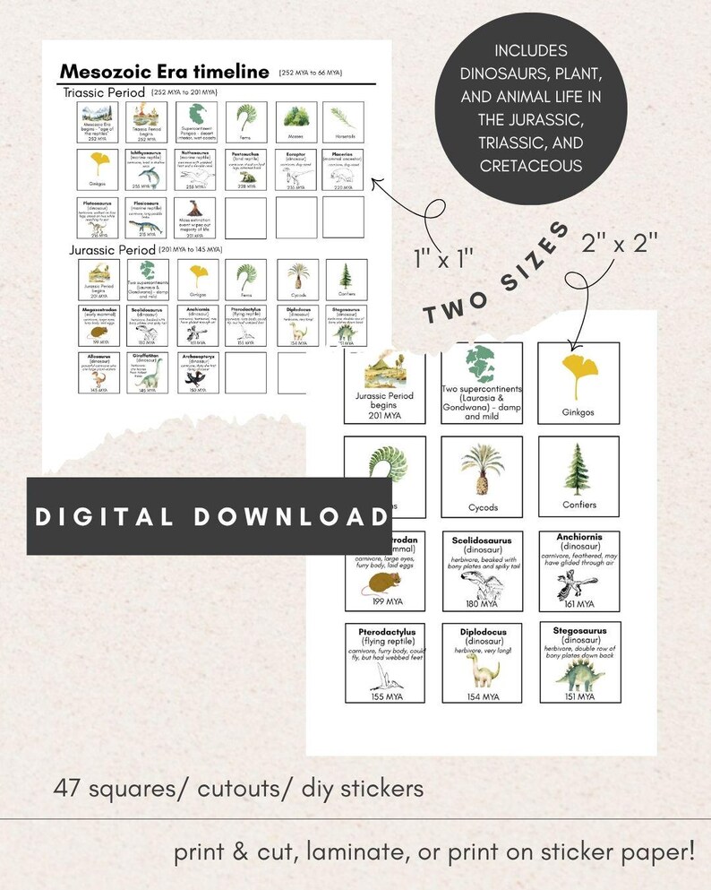 Prehistoric Dinosaur Timeline Cut Outs Stickers Digital Printable for ...
