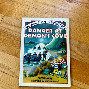 Usborne Puzzle Adventures Danger at Demon&#39;s Cove 1980s Vintage Children&#39;s Softcover Activity Book