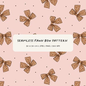 Seamless Fawn Bow Pattern with Polka Dot Background. Deer Print Ribbon Design for Fabric and Packaging