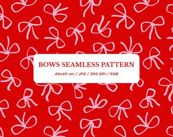 Seamless pattern of bows. Repeating background of pink bows. Seamless digital ribbon paper. Coquette bows for sublimation.