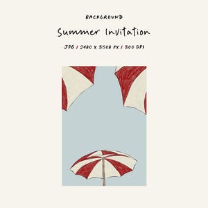 Fondo JPG de verano para invitaciones, menú, tarjeta de regalo. Fondo con sombrillas ilustradas a mano. Fondo con textura para publicaciones