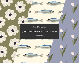Exclusive custom seamless pattern with a single illustration. Custom design for textiles, wallpaper, graphic design, marketing, stationery