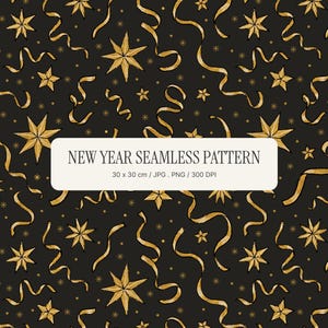 Black and Gold New Year Seamless Pattern Digital Download