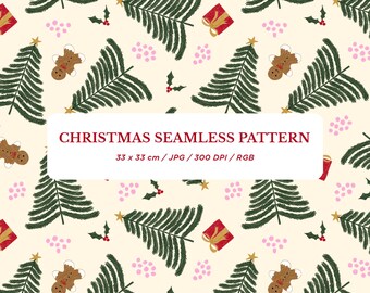 Christmas seamless pattern. Christmas print. Holiday digital scrapbook paper. Christmas paper. Christmas background.