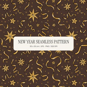 Brown and Gold Seamless Pattern, Star Ribbon Digital Paper