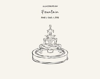 Hand drawn water fountain SVG. PNG. Fountain illustration for invitations, stationery, or branding. Romantic icon.